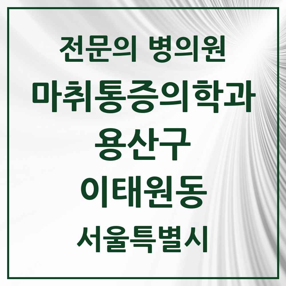 2025 서울특별시 용산구 이태원동 마취통증의학과 전문의 의원·병원 목록 1곳