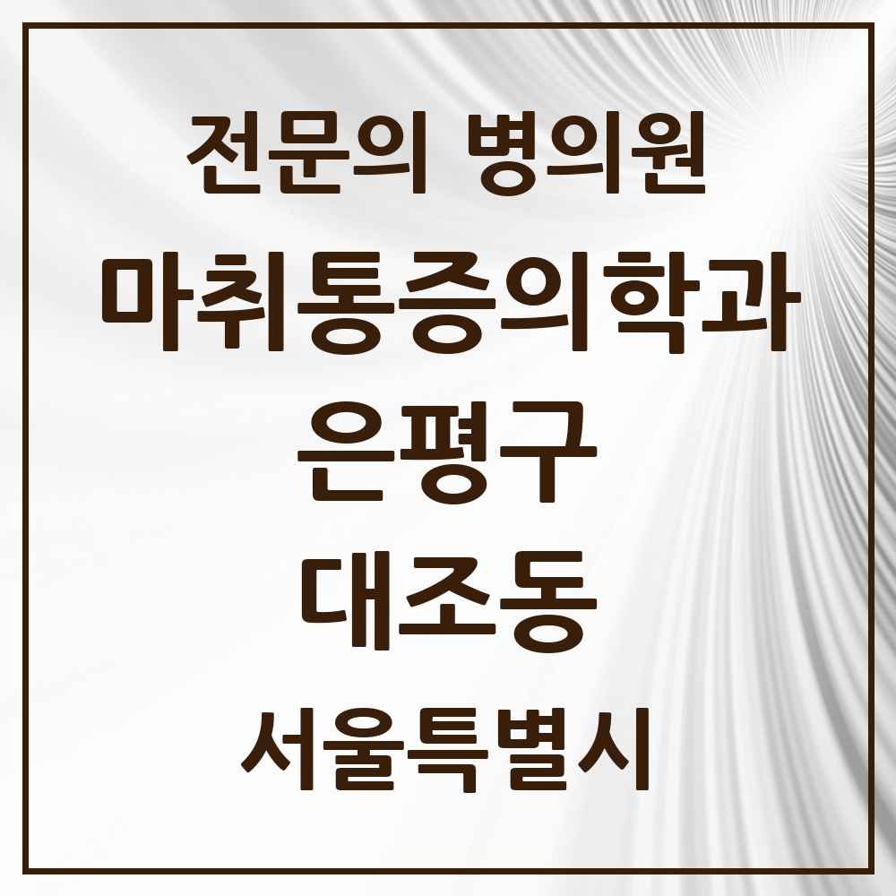 2025 서울특별시 은평구 대조동 마취통증의학과 전문의 의원·병원 목록 5곳
