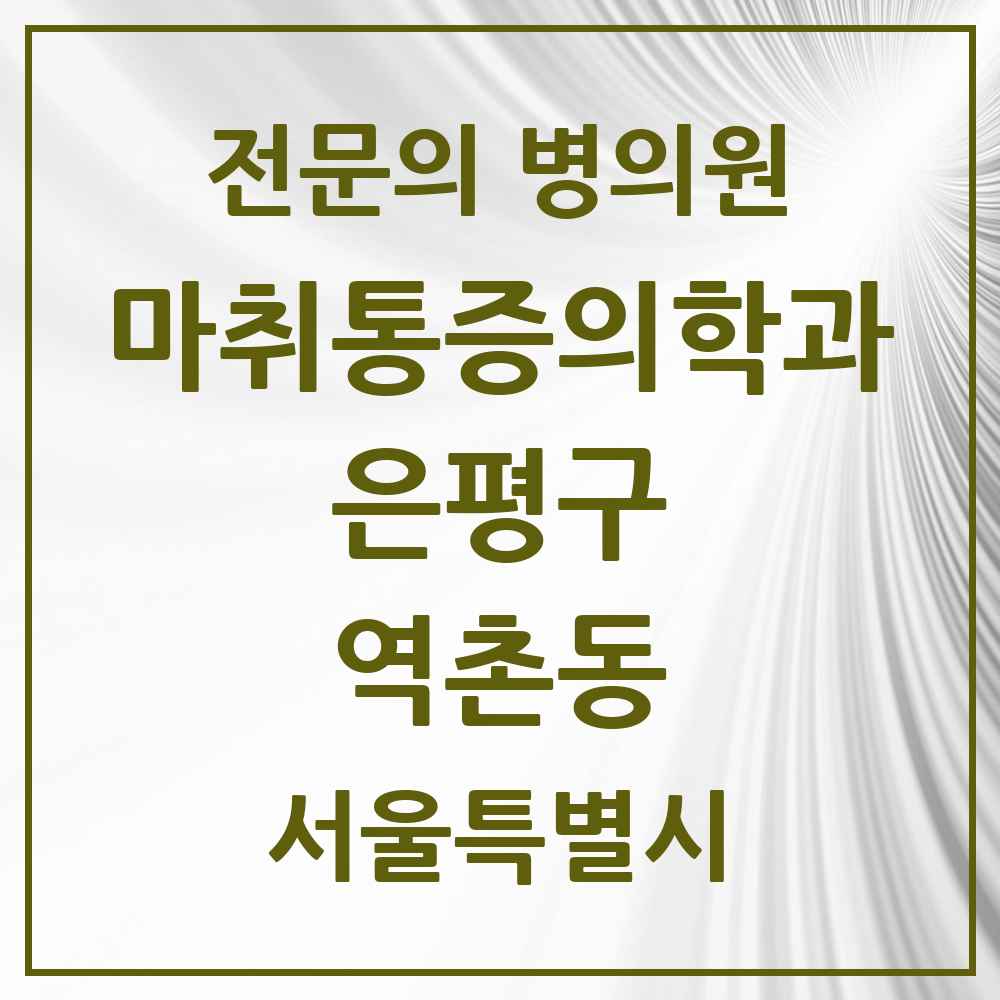 2025 서울특별시 은평구 역촌동 마취통증의학과 전문의 의원·병원 목록 1곳