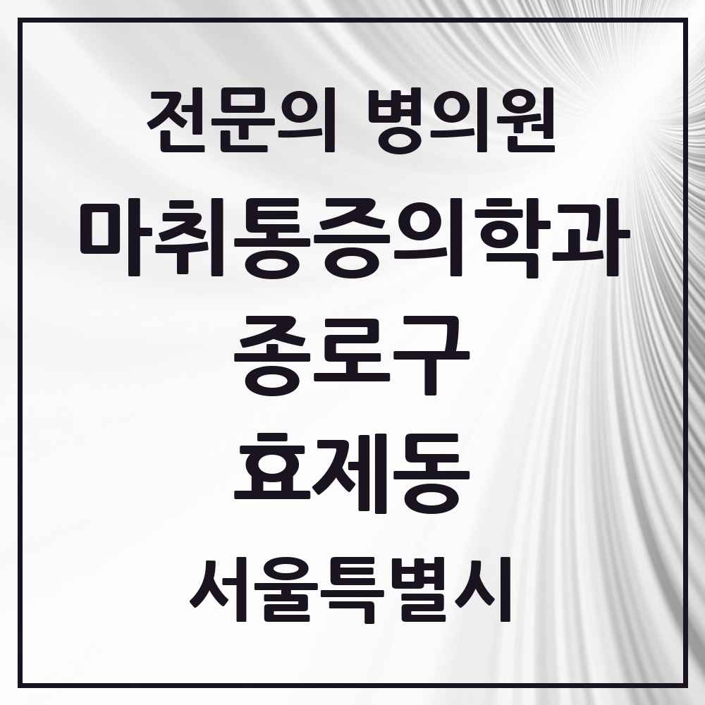 2025 서울특별시 종로구 효제동 마취통증의학과 전문의 의원·병원 목록 1곳