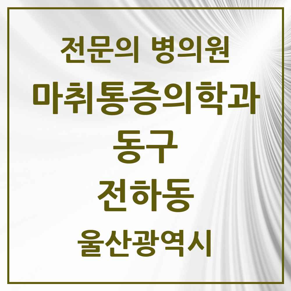 2025 울산광역시 동구 전하동 마취통증의학과 전문의 의원·병원 목록 2곳