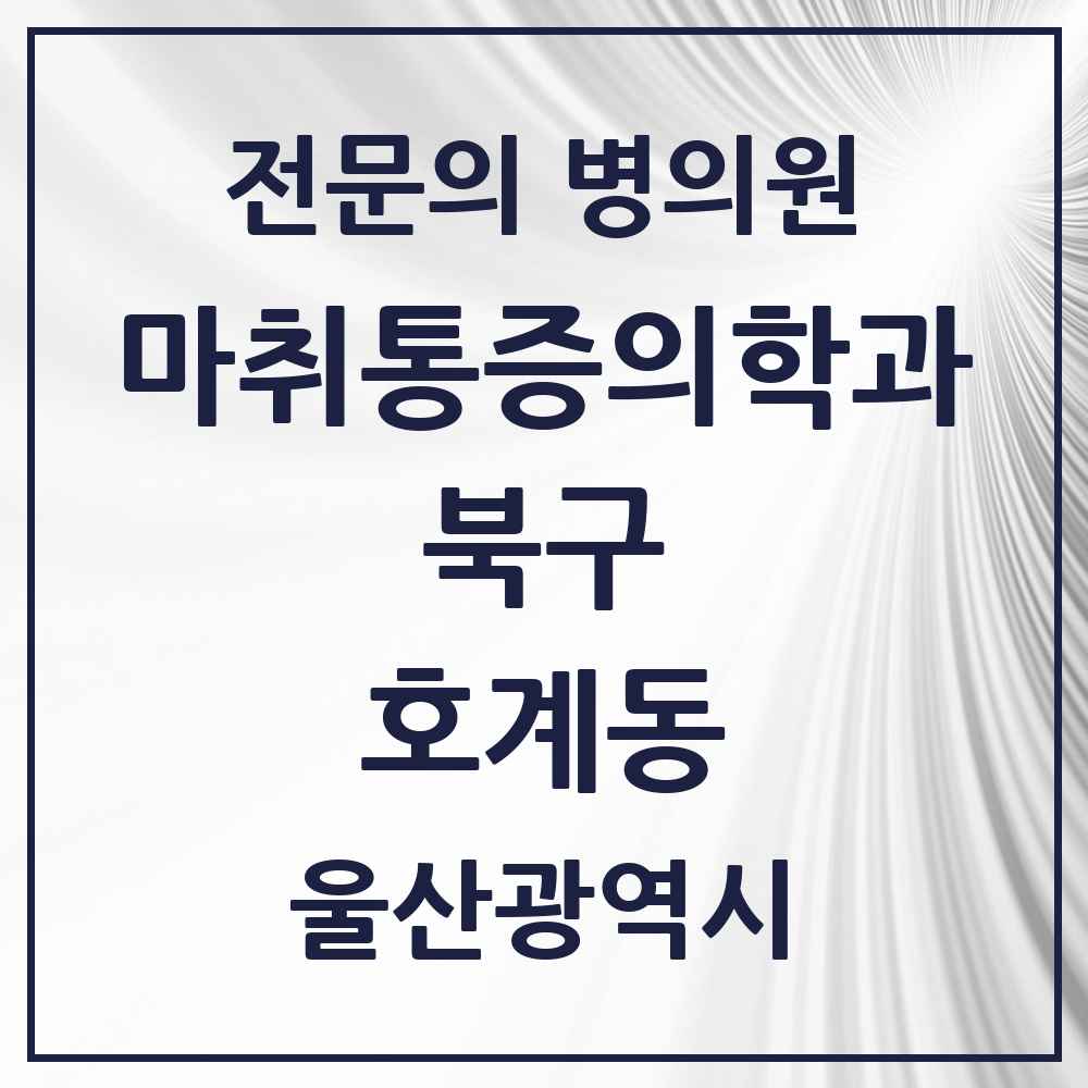 2025 울산광역시 북구 호계동 마취통증의학과 전문의 의원·병원 목록 2곳
