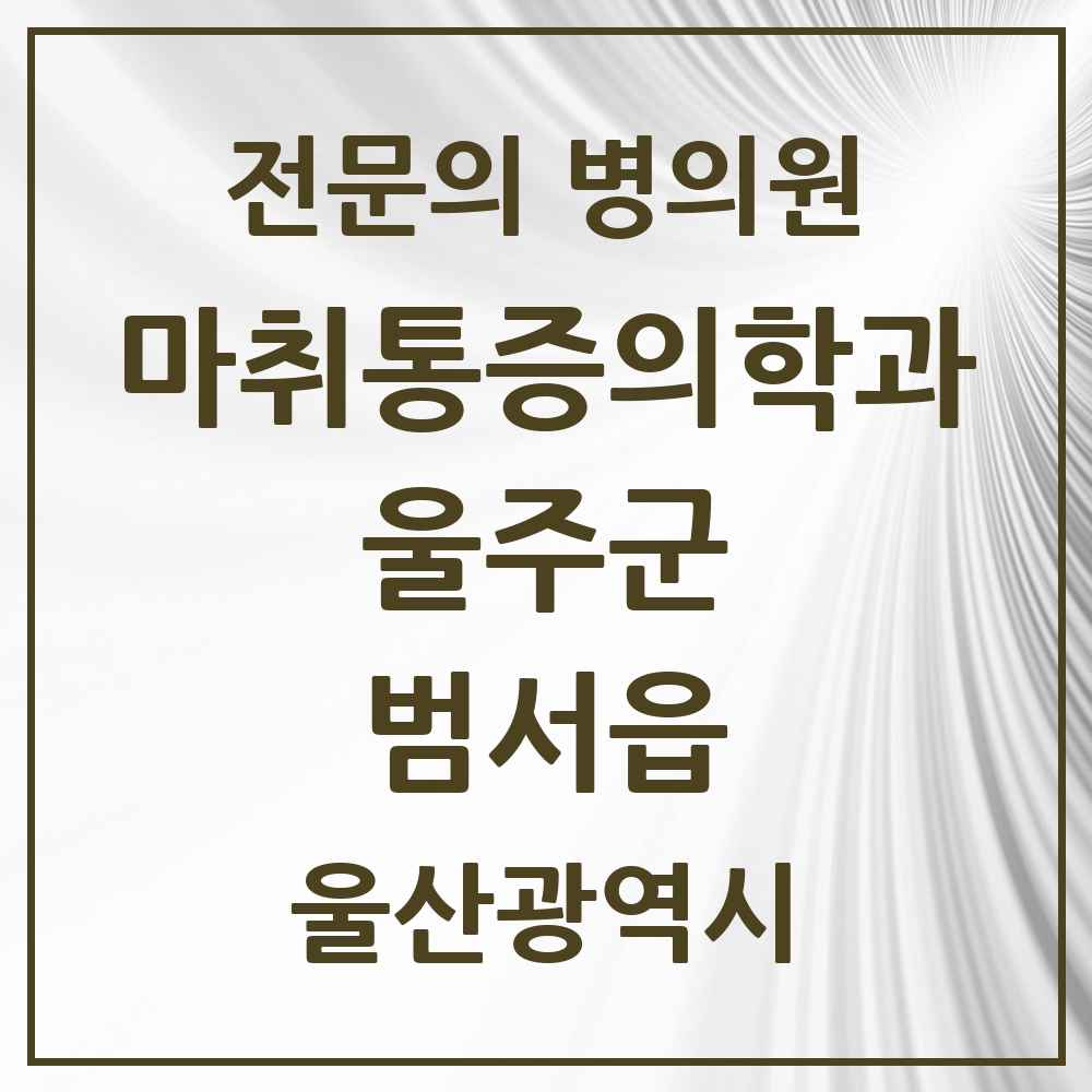 2025 울산광역시 울주군 범서읍 마취통증의학과 전문의 의원·병원 목록 2곳