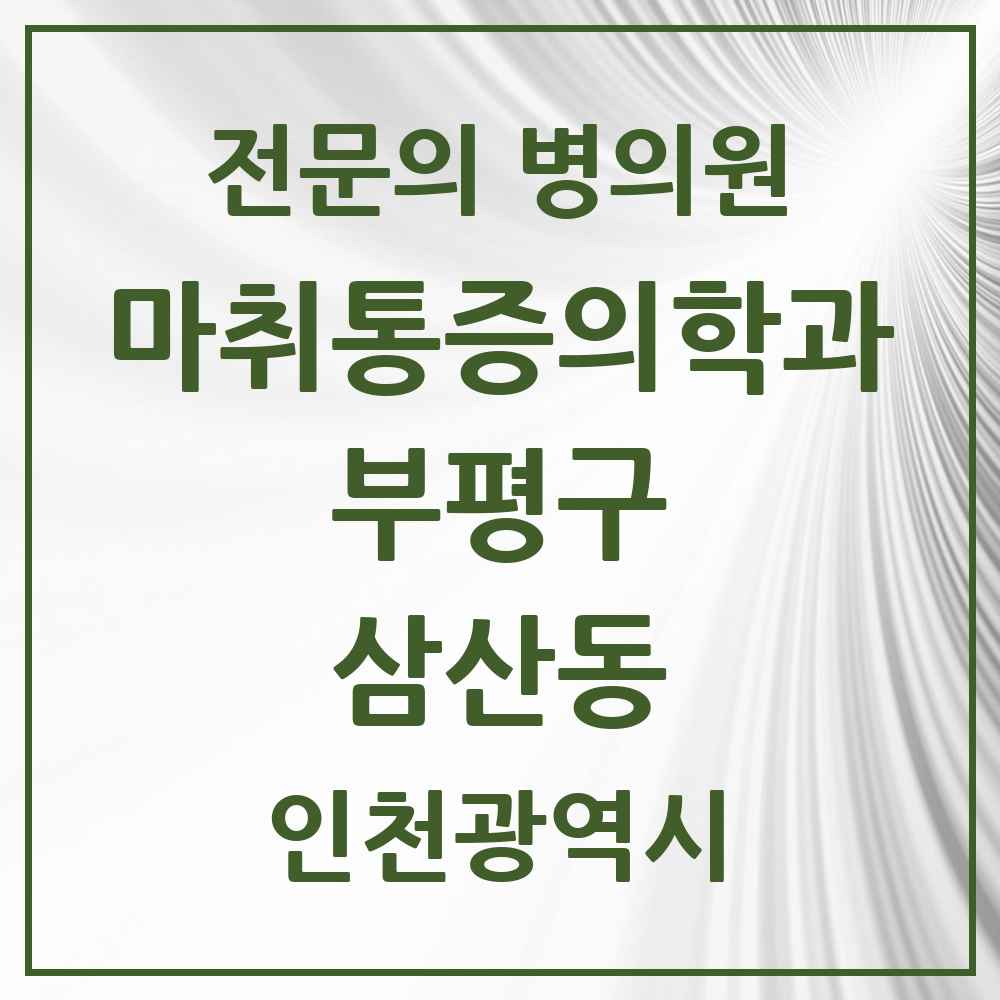 2025 인천광역시 부평구 삼산동 마취통증의학과 전문의 의원·병원 목록 1곳