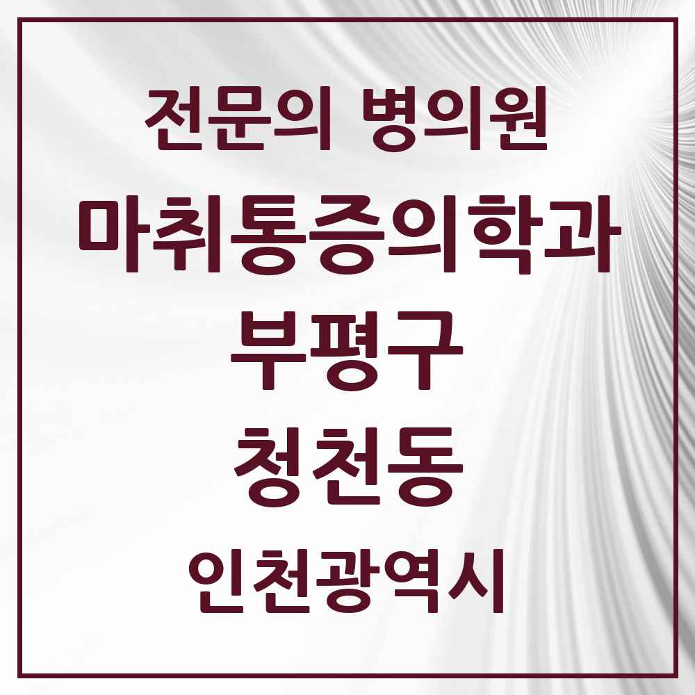 2025 인천광역시 부평구 청천동 마취통증의학과 전문의 의원·병원 목록 1곳