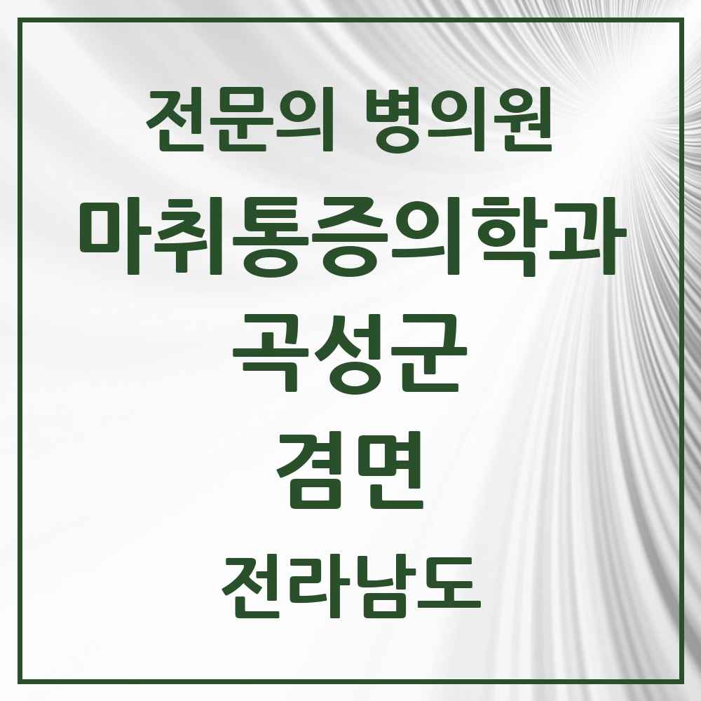 2025 전라남도 곡성군 겸면 마취통증의학과 전문의 의원·병원 목록 1곳