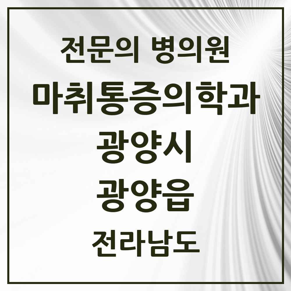 2025 전라남도 광양시 광양읍 마취통증의학과 전문의 의원·병원 목록 2곳