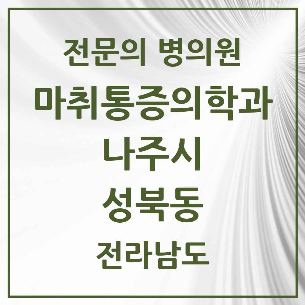 2025 전라남도 나주시 성북동 마취통증의학과 전문의 의원·병원 목록 1곳