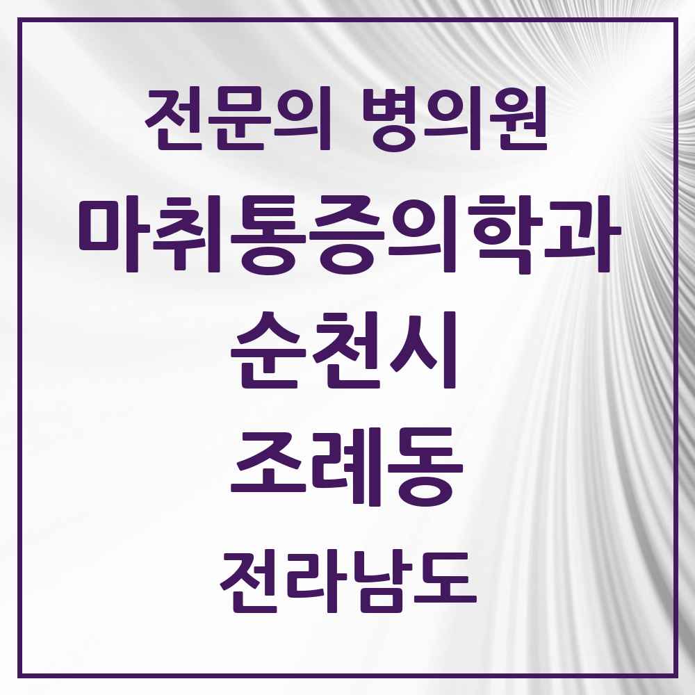 2025 전라남도 순천시 조례동 마취통증의학과 전문의 의원·병원 목록 11곳