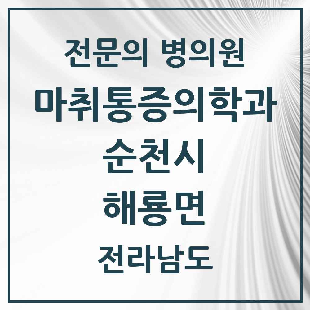 2025 전라남도 순천시 해룡면 마취통증의학과 전문의 의원·병원 목록 1곳