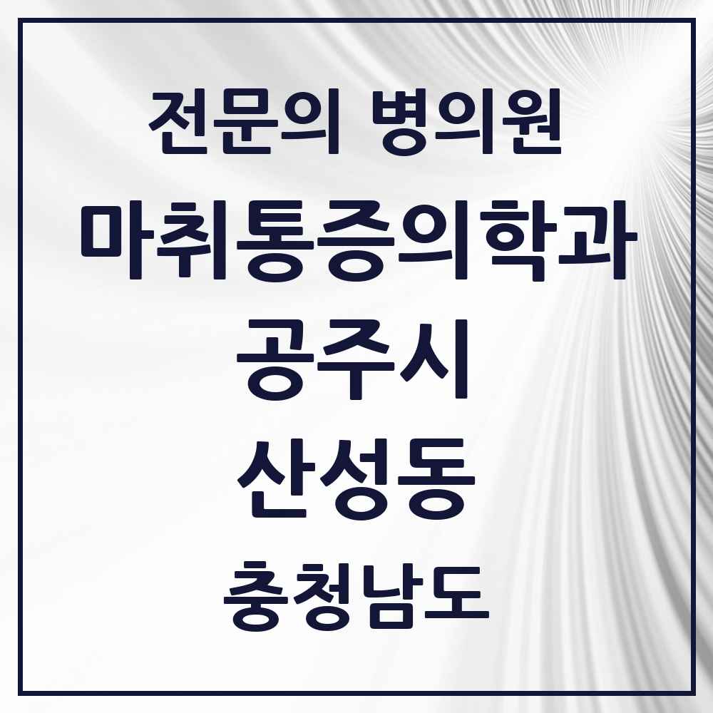 2025 충청남도 공주시 산성동 마취통증의학과 전문의 의원·병원 목록 1곳