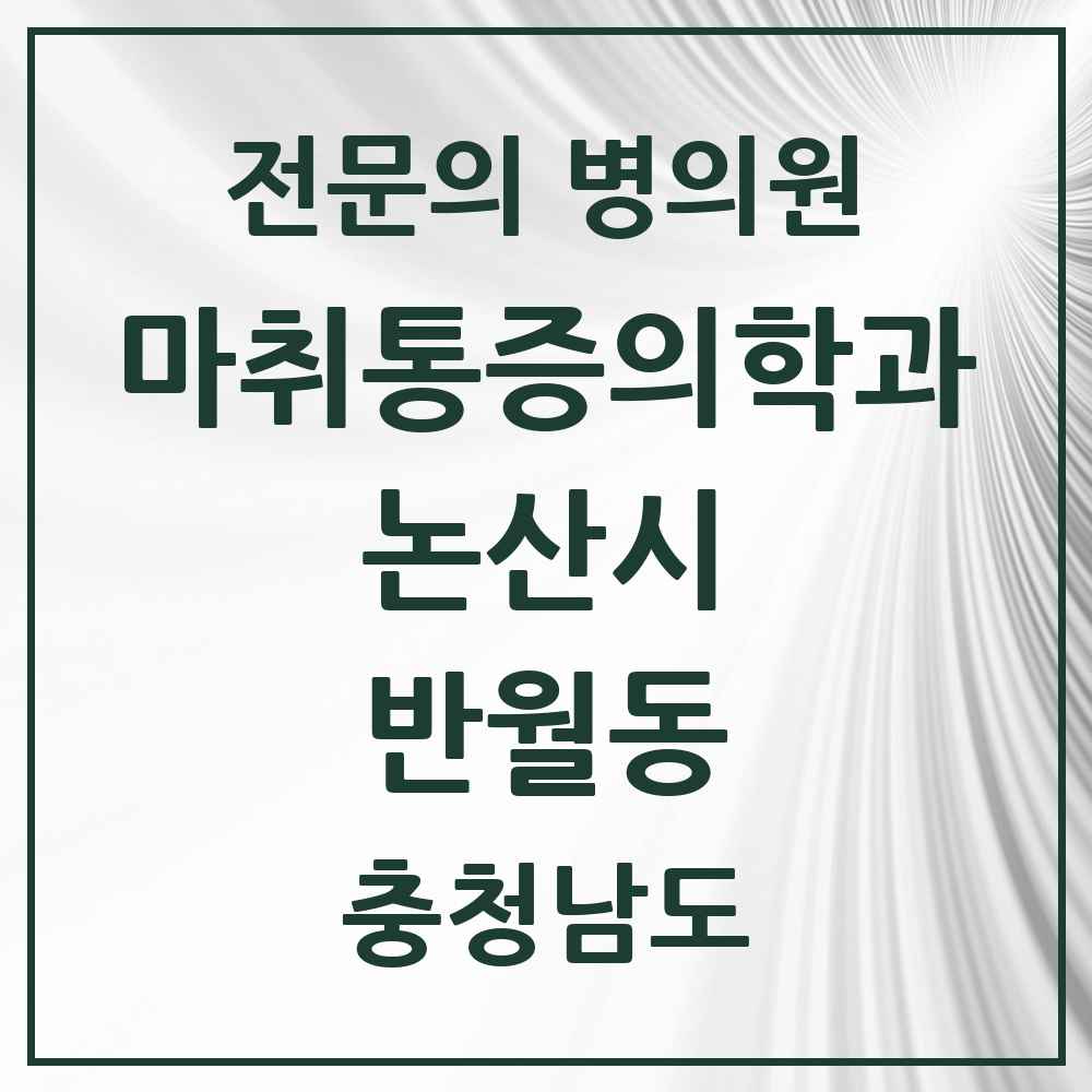 2025 충청남도 논산시 반월동 마취통증의학과 전문의 의원·병원 목록 2곳