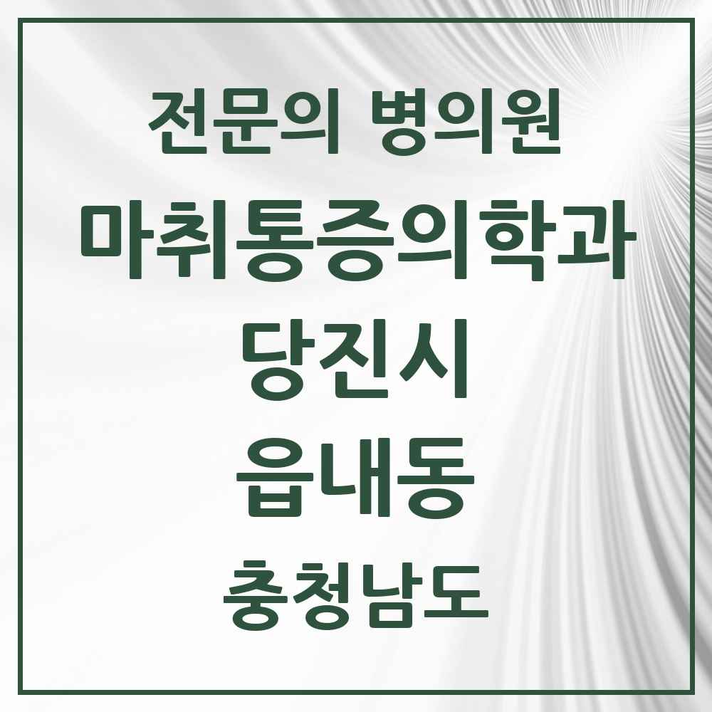 2025 충청남도 당진시 읍내동 마취통증의학과 전문의 의원·병원 목록 3곳