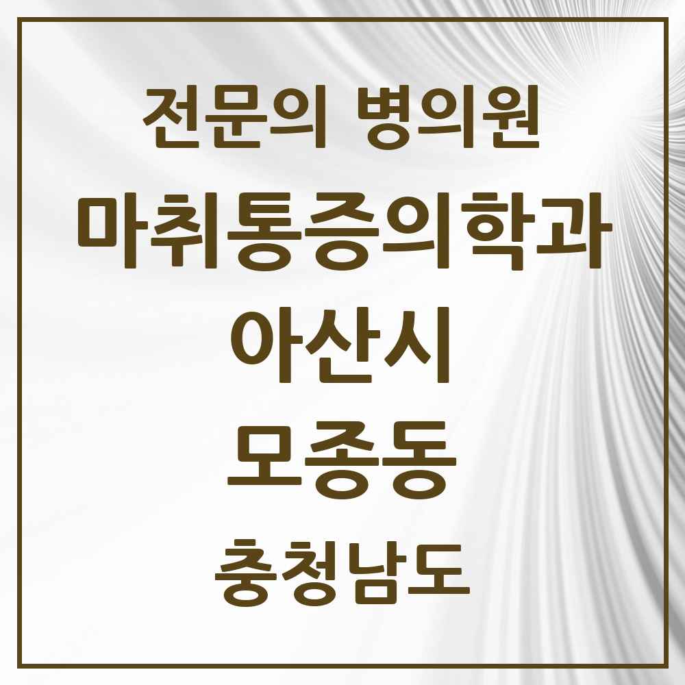 2025 충청남도 아산시 모종동 마취통증의학과 전문의 의원·병원 목록 2곳