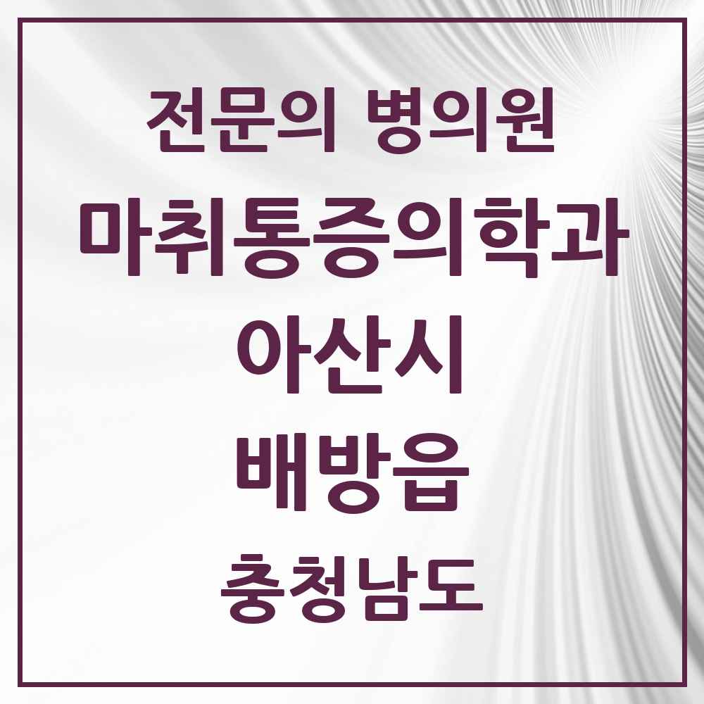 2025 충청남도 아산시 배방읍 마취통증의학과 전문의 의원·병원 목록 5곳