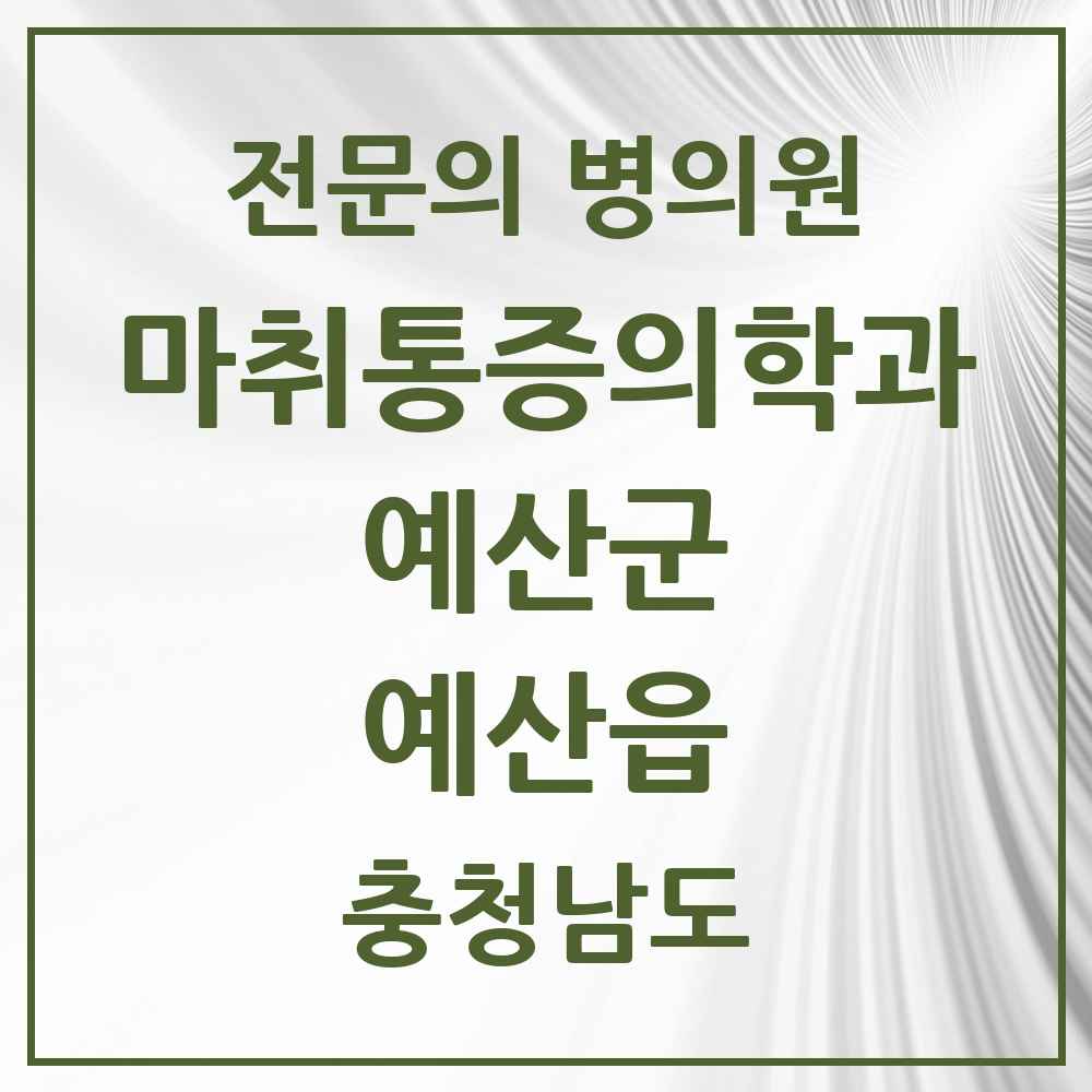 2025 충청남도 예산군 예산읍 마취통증의학과 전문의 의원·병원 목록 3곳