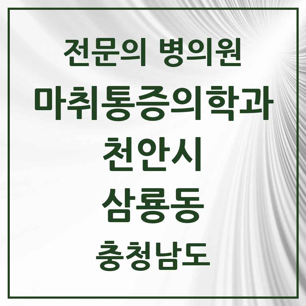 2025 충청남도 천안시 삼룡동 마취통증의학과 전문의 의원·병원 목록 1곳