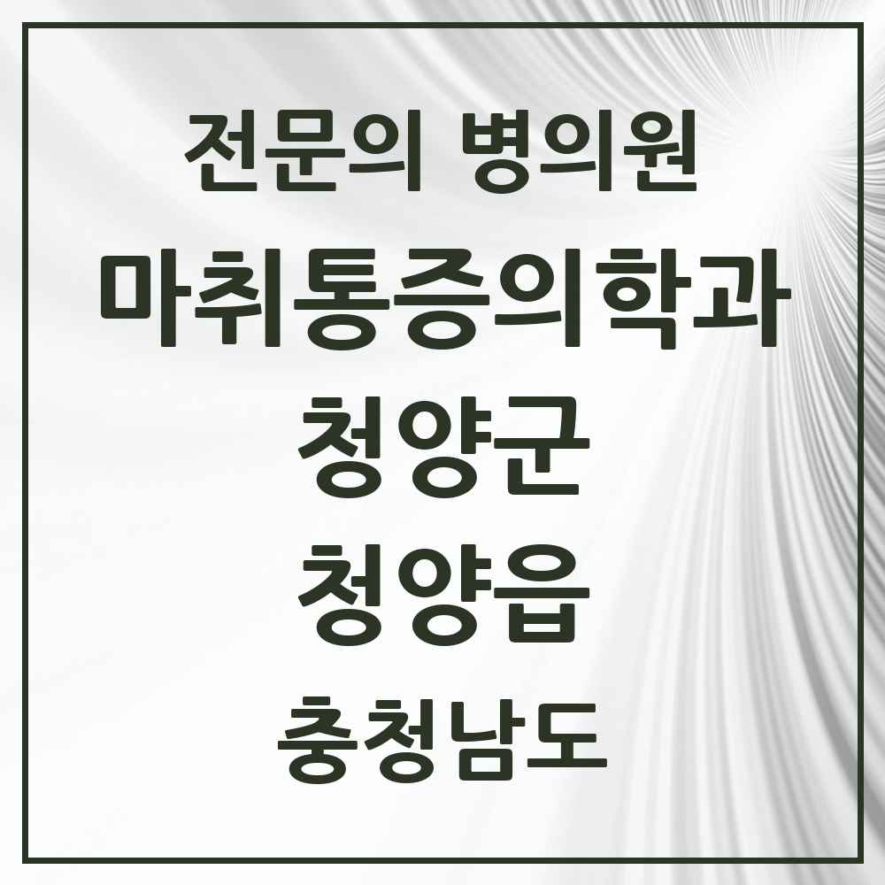 2025 충청남도 청양군 청양읍 마취통증의학과 전문의 의원·병원 목록 1곳