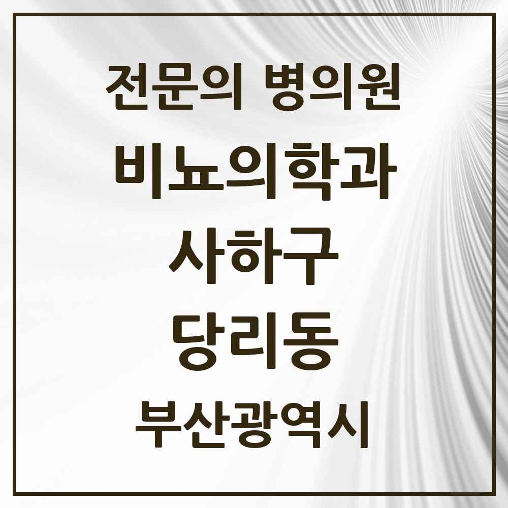 2025 부산광역시 사하구 당리동 비뇨의학과 비뇨기과 전문의 의원·병원 목록 2곳