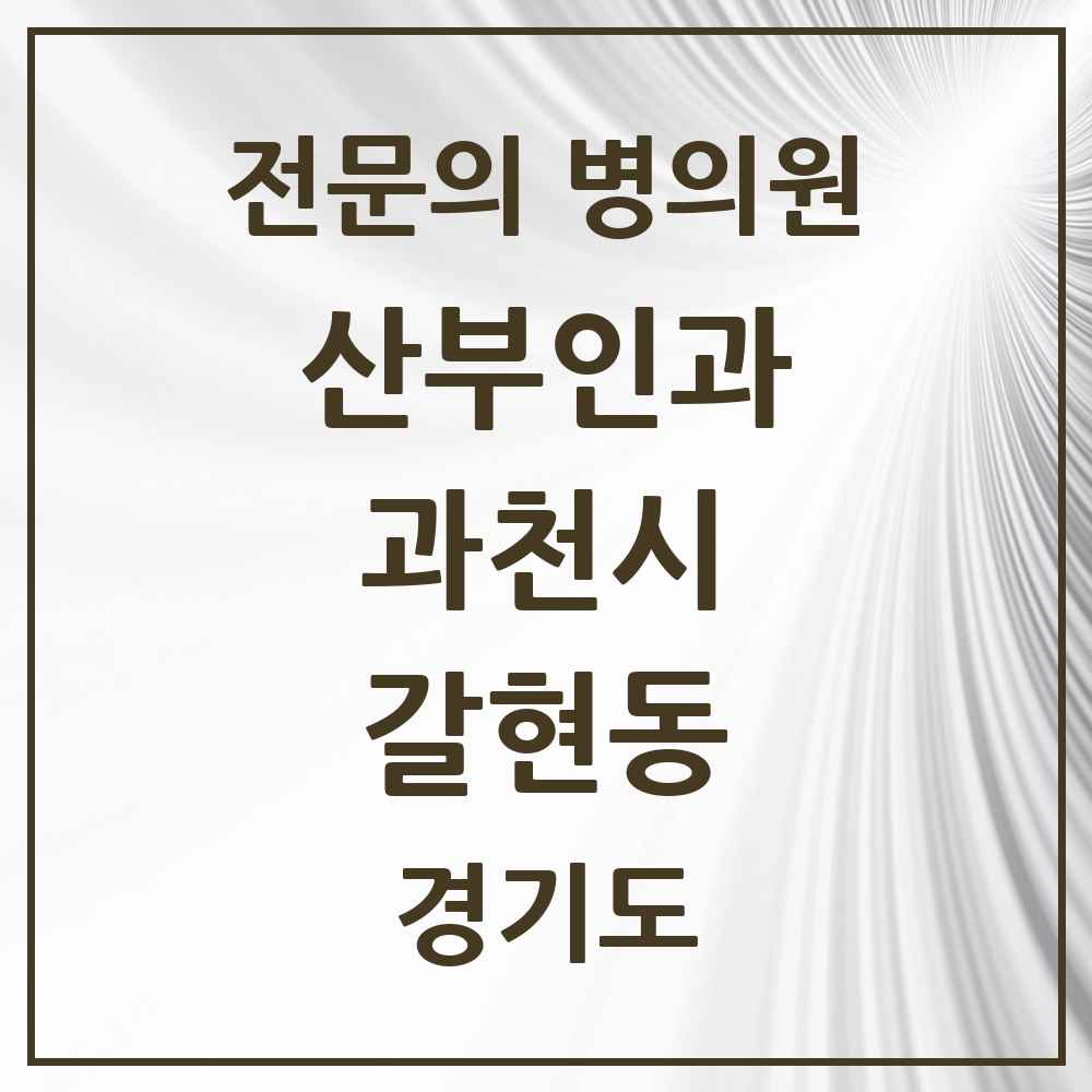 2025 경기도 과천시 갈현동 산부인과 전문의 의원·병원 목록 1곳