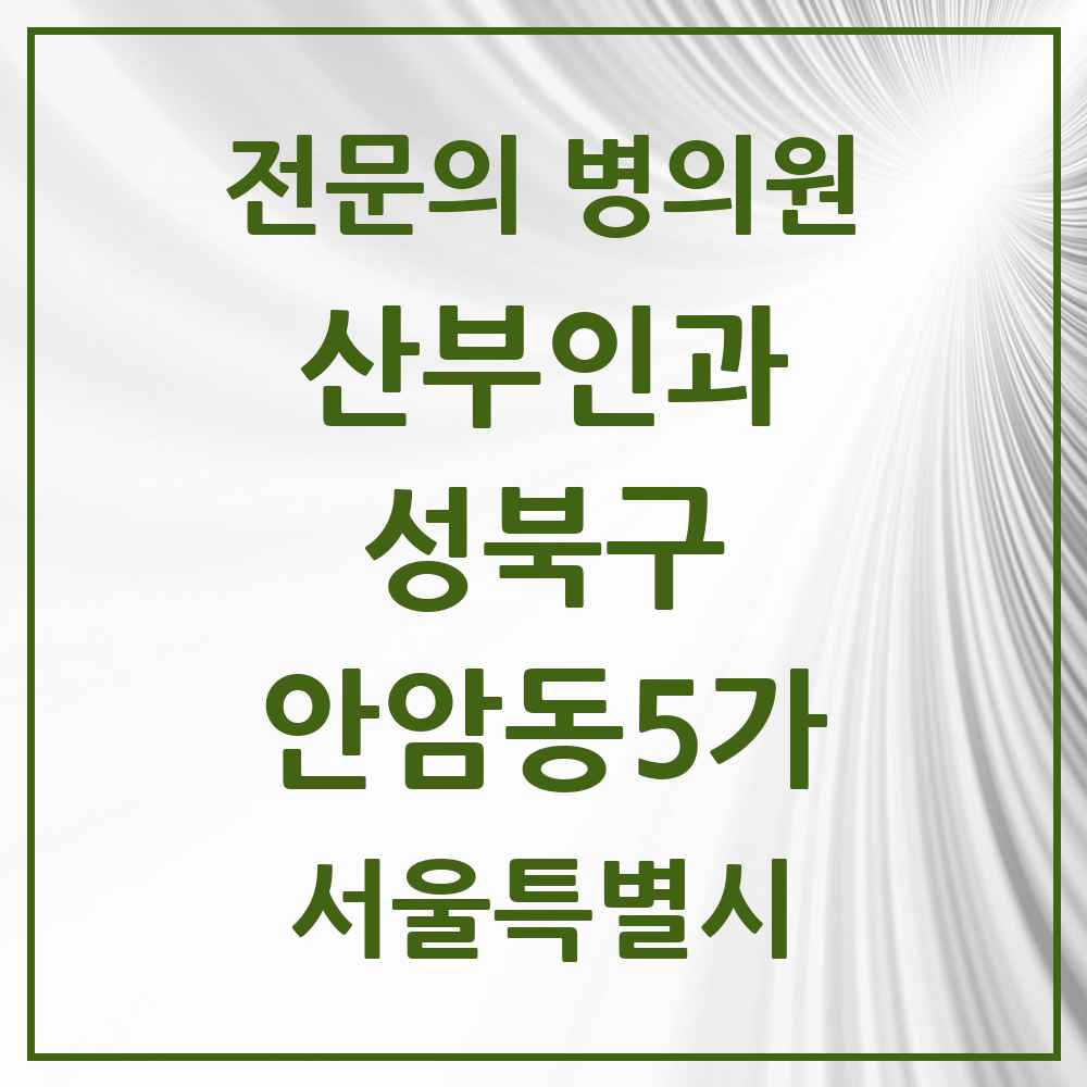2025 서울특별시 성북구 안암동5가 산부인과 전문의 의원·병원 목록 1곳
