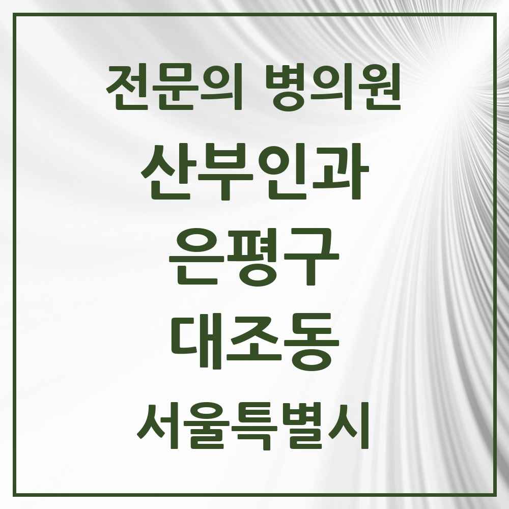 2025 서울특별시 은평구 대조동 산부인과 전문의 의원·병원 목록 5곳