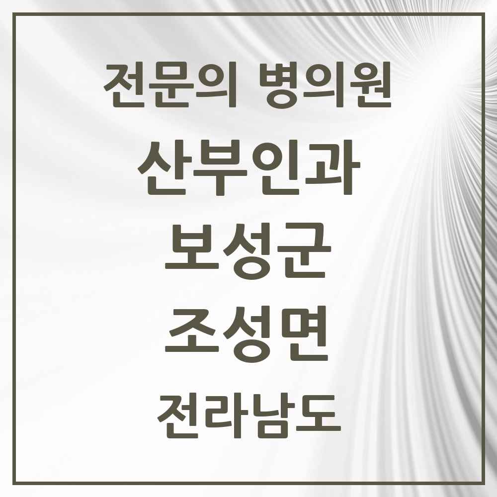 2025 전라남도 보성군 조성면 산부인과 전문의 의원·병원 목록 1곳