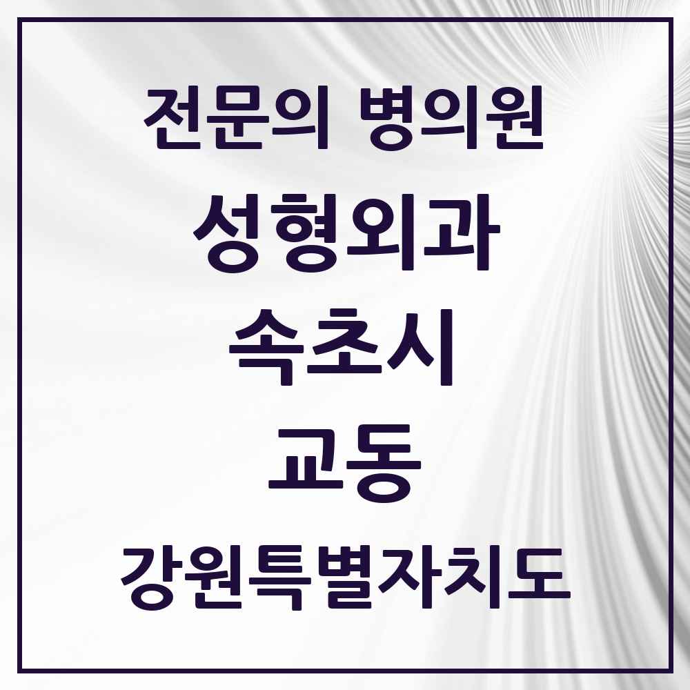 2025 강원특별자치도 속초시 교동 성형외과 전문의 의원·병원 목록 1곳