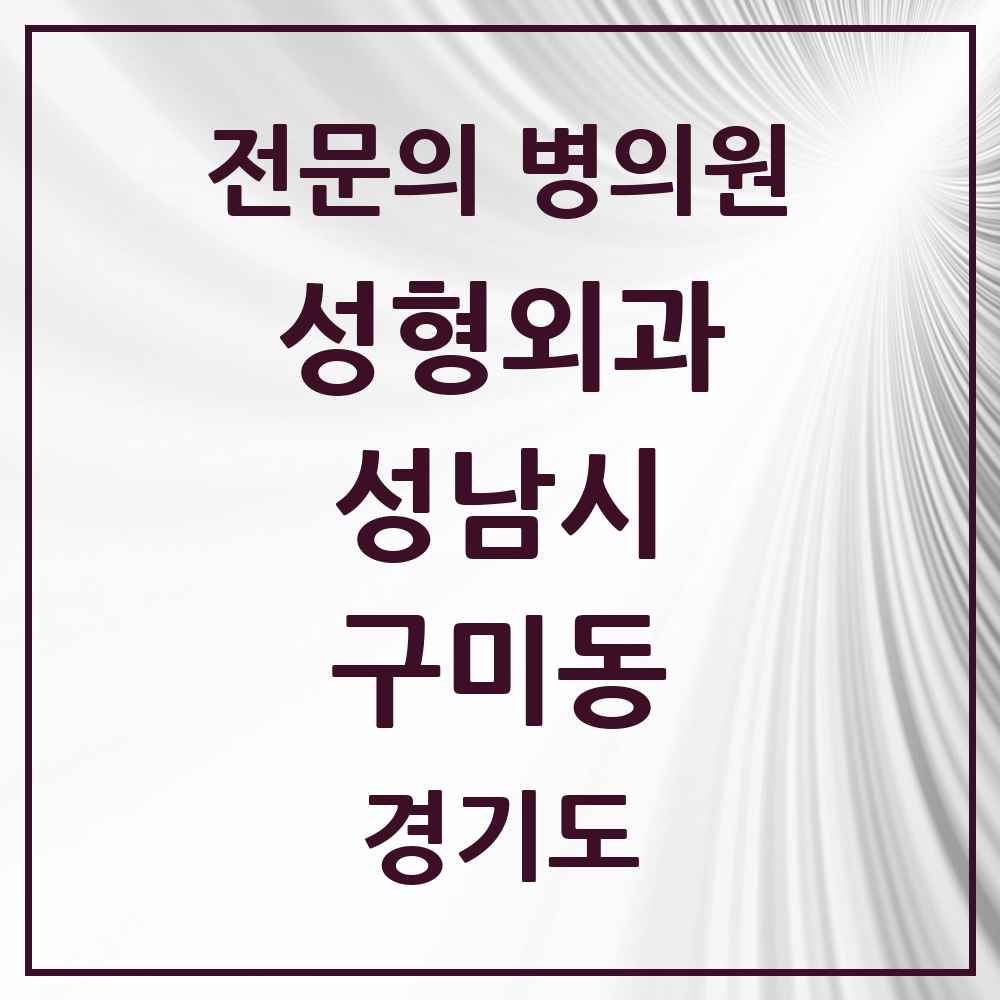 2025 경기도 성남시 구미동 성형외과 전문의 의원·병원 목록 1곳