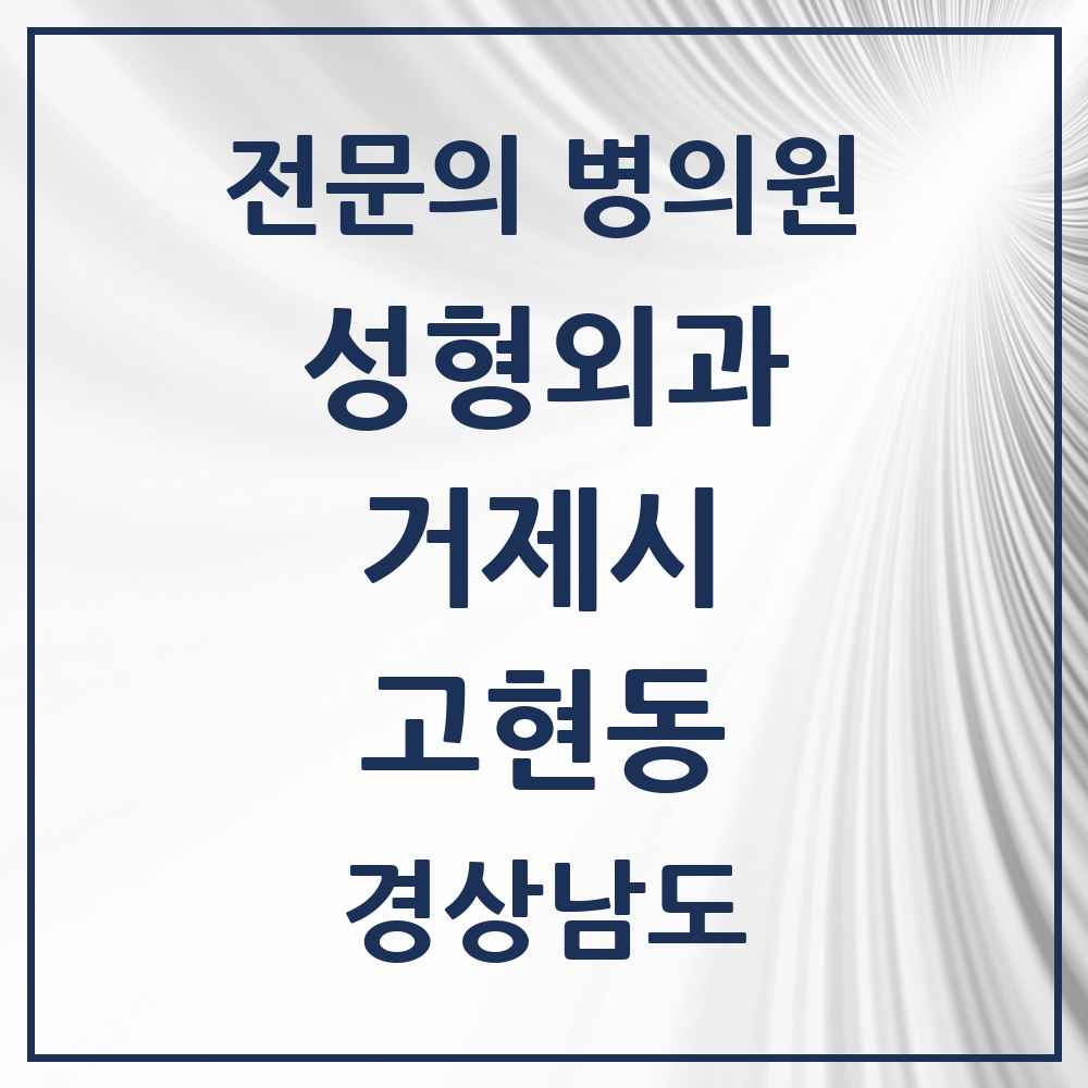 2025 경상남도 거제시 고현동 성형외과 전문의 의원·병원 목록 1곳