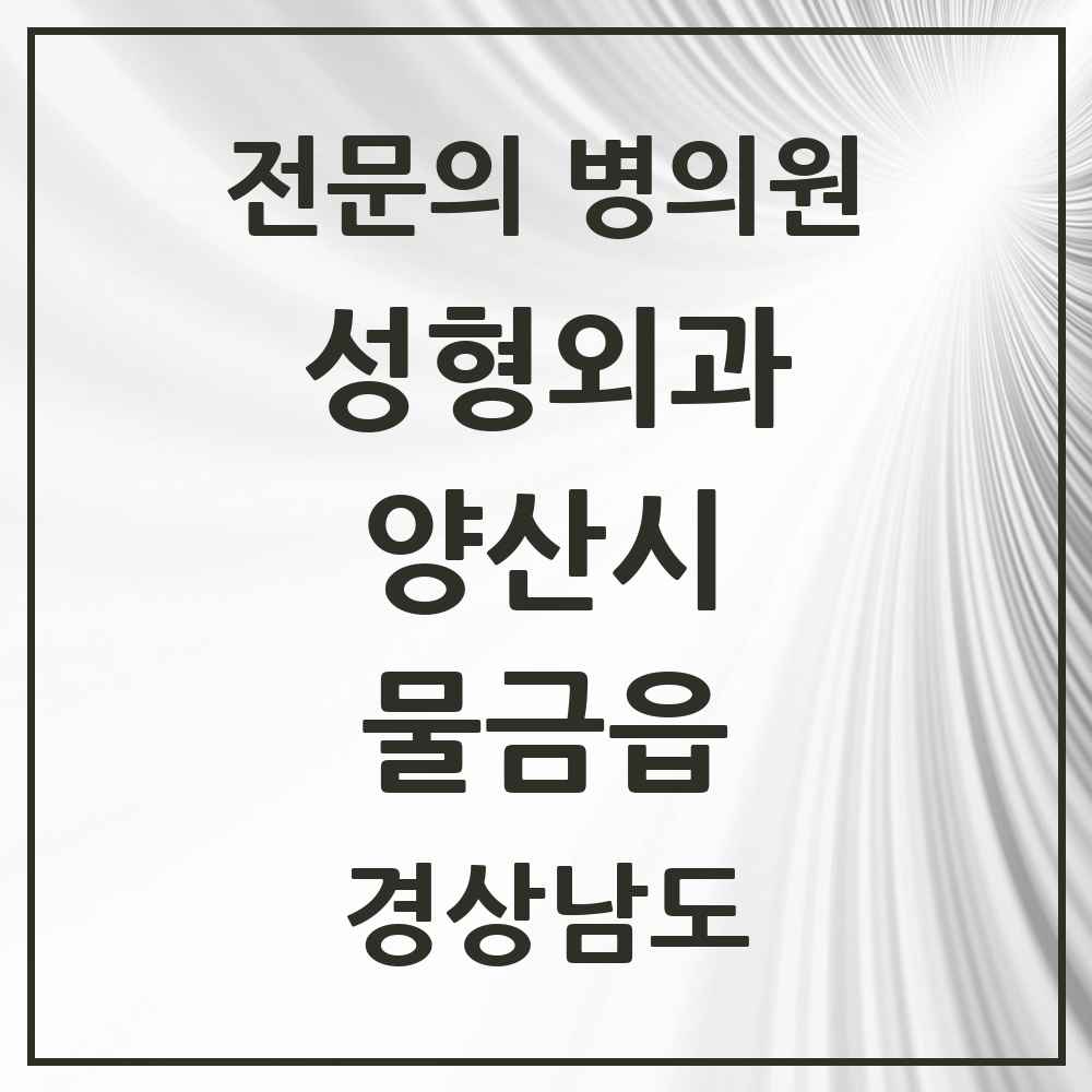 2025 경상남도 양산시 물금읍 성형외과 전문의 의원·병원 목록 2곳