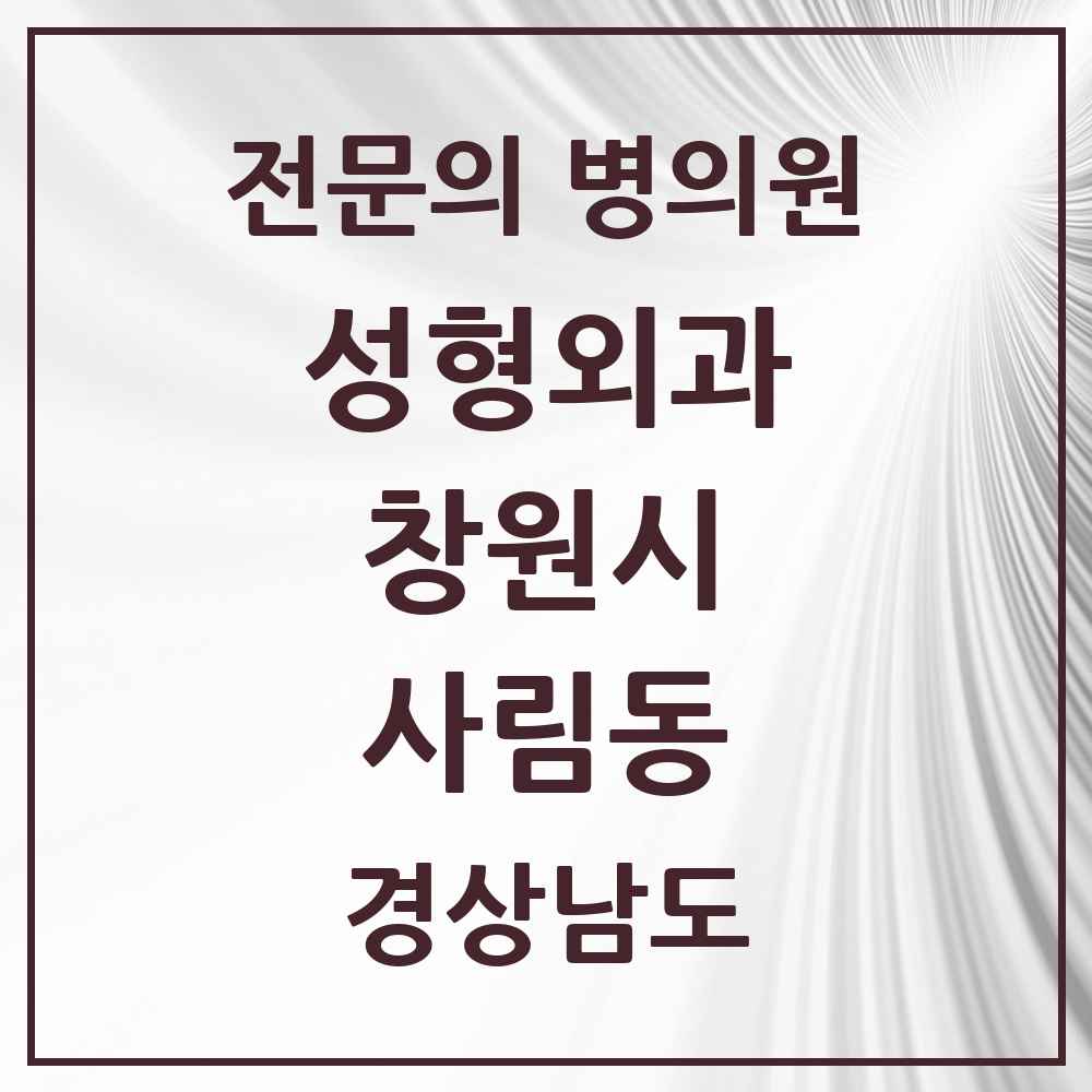 2025 경상남도 창원시 사림동 성형외과 전문의 의원·병원 목록 1곳