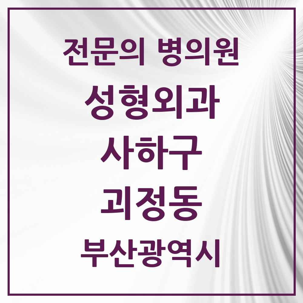 2025 부산광역시 사하구 괴정동 성형외과 전문의 의원·병원 목록 2곳