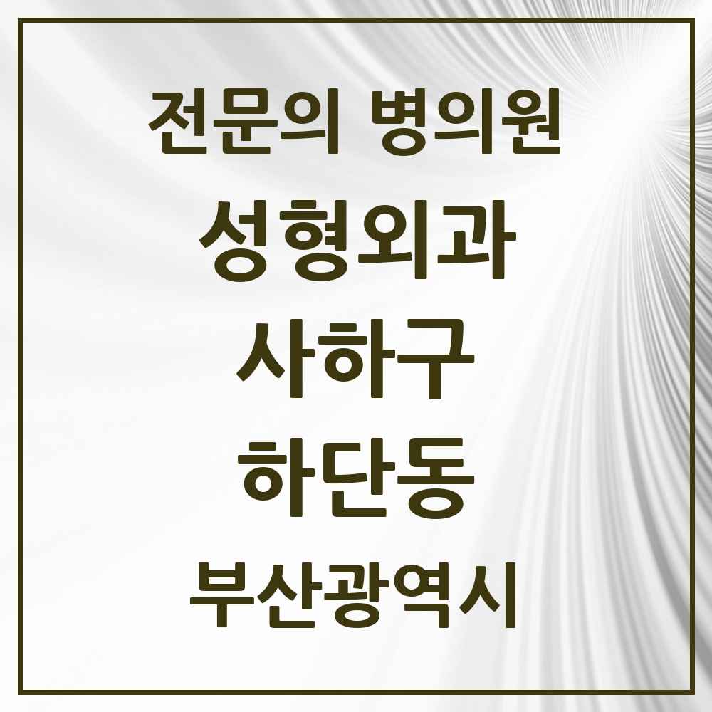 2025 부산광역시 사하구 하단동 성형외과 전문의 의원·병원 목록 4곳