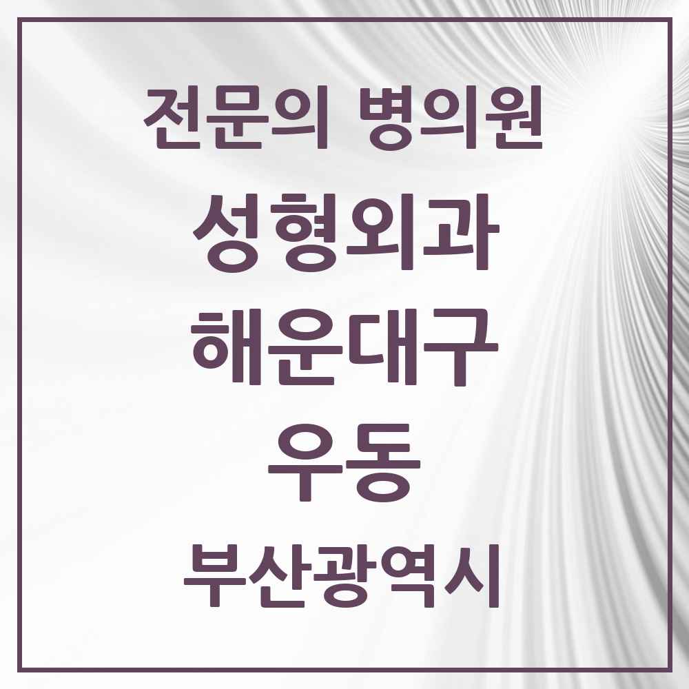 2025 부산광역시 해운대구 우동 성형외과 전문의 의원·병원 목록 12곳