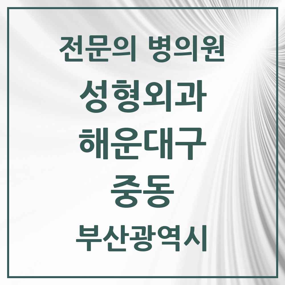 2025 부산광역시 해운대구 중동 성형외과 전문의 의원·병원 목록 3곳