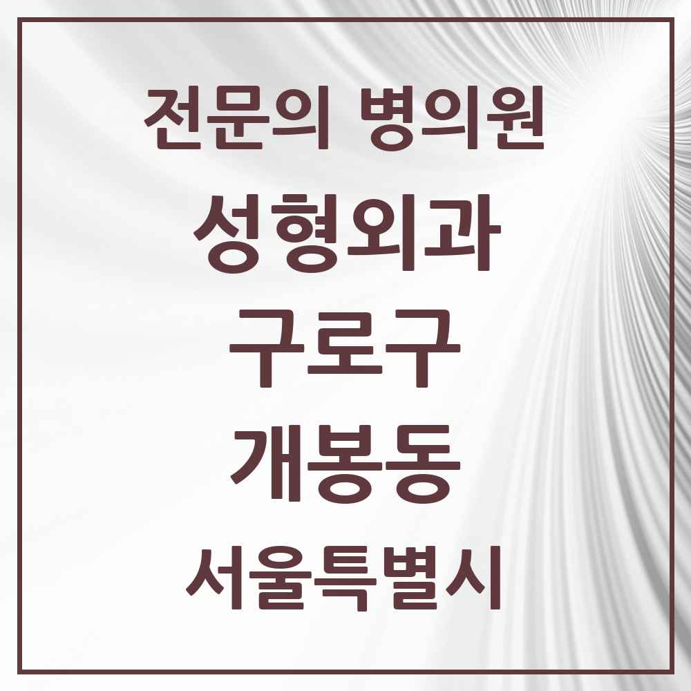 2025 서울특별시 구로구 개봉동 성형외과 전문의 의원·병원 목록 1곳