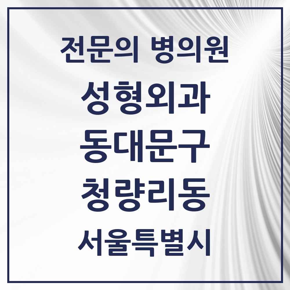 2025 서울특별시 동대문구 청량리동 성형외과 전문의 의원·병원 목록 1곳