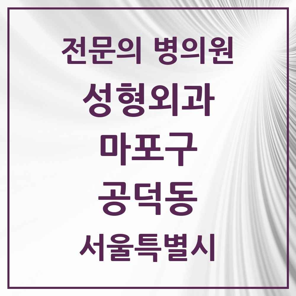 2025 서울특별시 마포구 공덕동 성형외과 전문의 의원·병원 목록 1곳