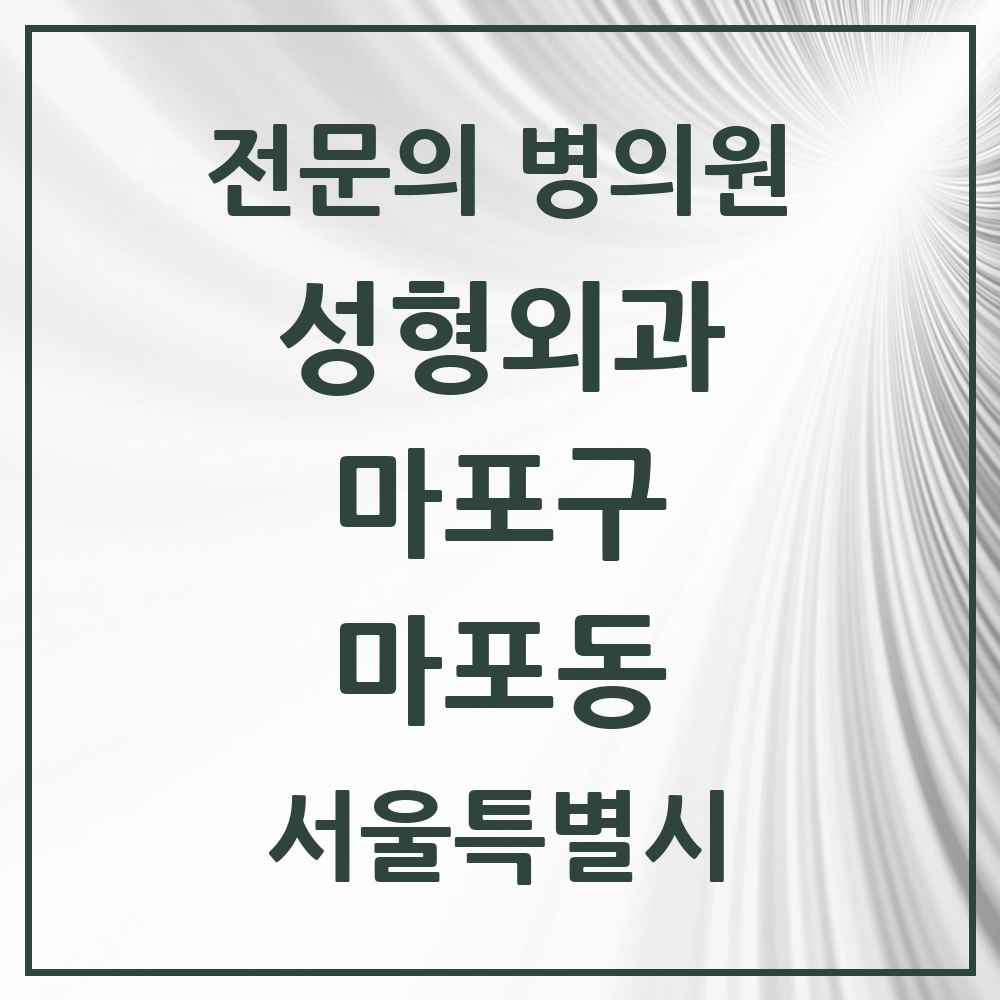 2025 서울특별시 마포구 마포동 성형외과 전문의 의원·병원 목록 1곳
