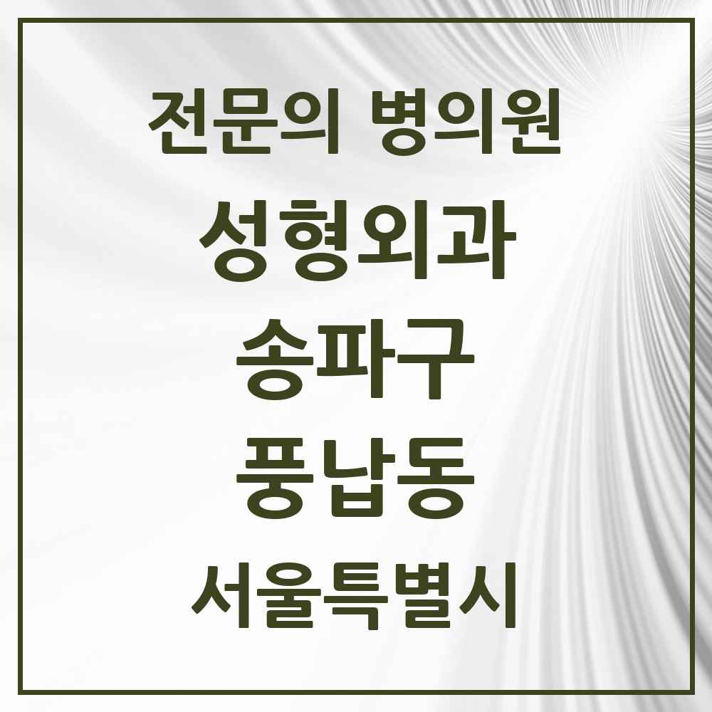 2025 서울특별시 송파구 풍납동 성형외과 전문의 의원·병원 목록 1곳