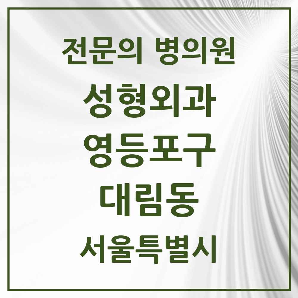 2025 서울특별시 영등포구 대림동 성형외과 전문의 의원·병원 목록 1곳