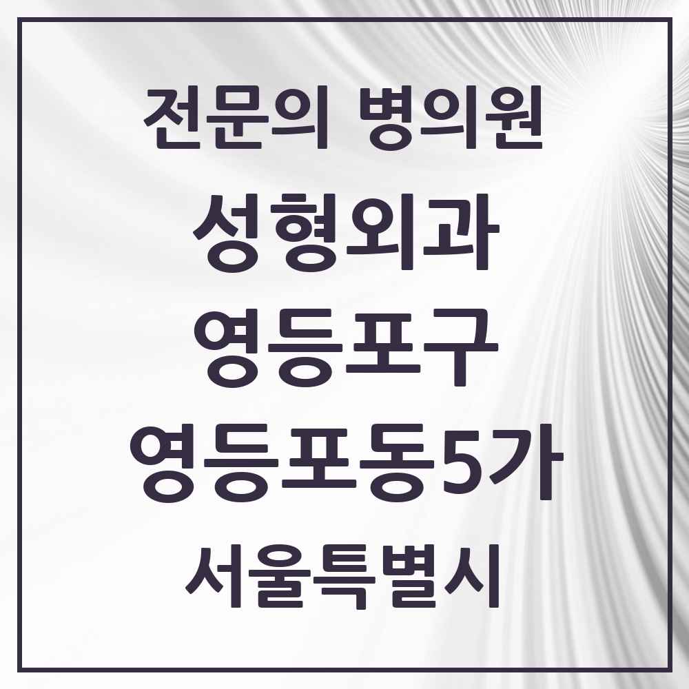 2025 서울특별시 영등포구 영등포동5가 성형외과 전문의 의원·병원 목록 2곳