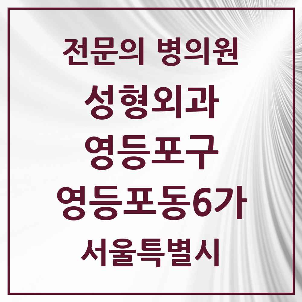 2025 서울특별시 영등포구 영등포동6가 성형외과 전문의 의원·병원 목록 1곳