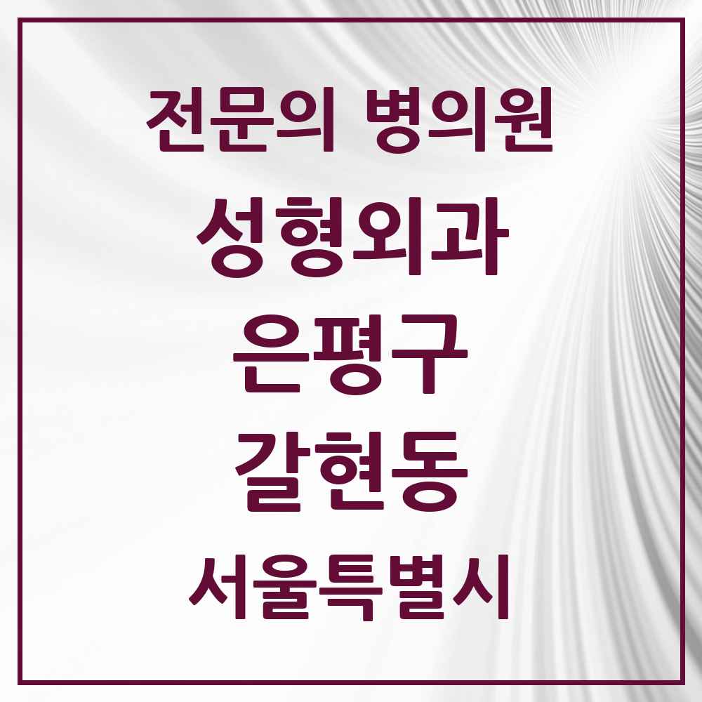2025 서울특별시 은평구 갈현동 성형외과 전문의 의원·병원 목록 1곳