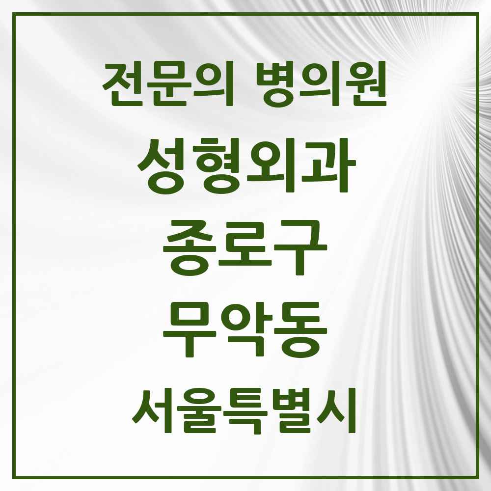 2025 서울특별시 종로구 무악동 성형외과 전문의 의원·병원 목록 1곳