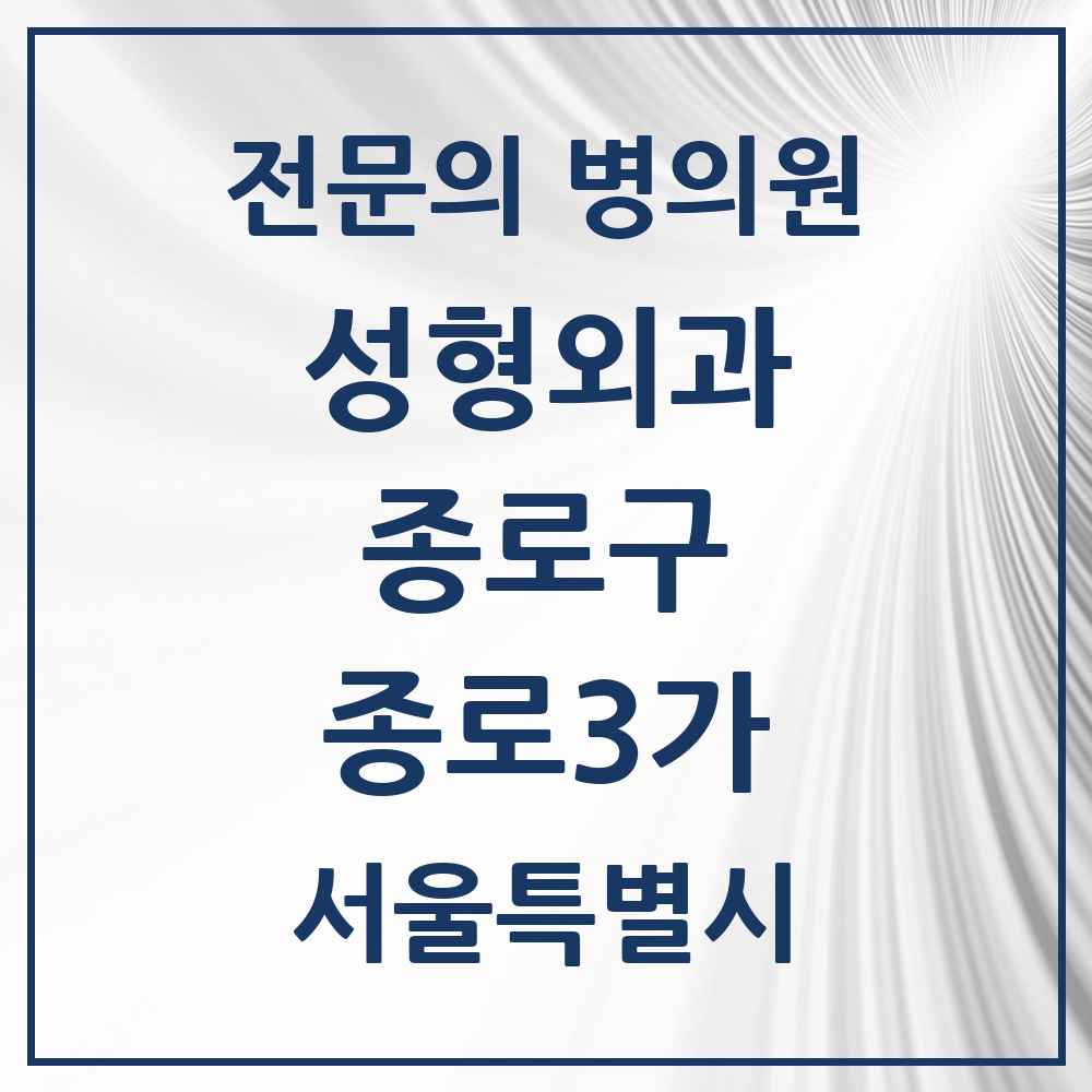 2025 서울특별시 종로구 종로3가 성형외과 전문의 의원·병원 목록 2곳