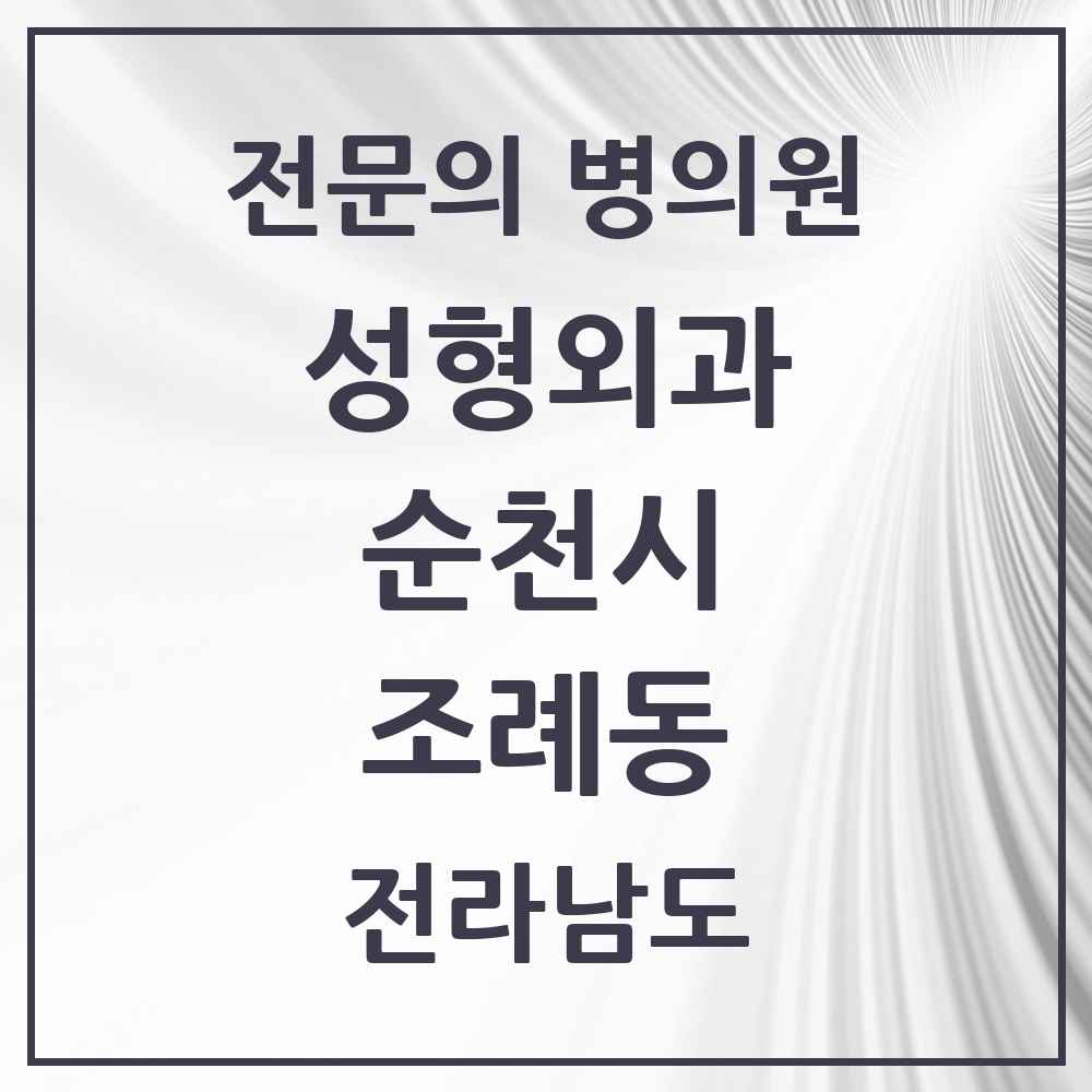 2025 전라남도 순천시 조례동 성형외과 전문의 의원·병원 목록 4곳
