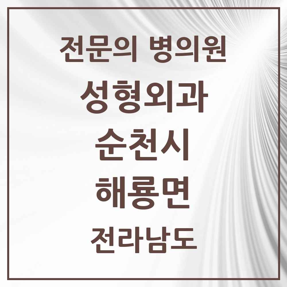 2025 전라남도 순천시 해룡면 성형외과 전문의 의원·병원 목록 1곳