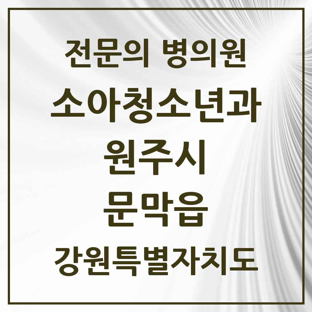 2025 강원특별자치도 원주시 문막읍 소아청소년과 소아과 전문의 의원·병원 목록 2곳